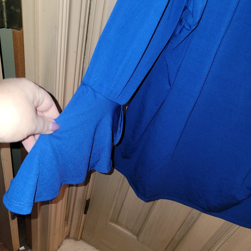 Womens Plus 3X Longer Royal Blue V-neck Fluttery Shirt Feminine Shavonne Dorsey - Picture 6 of 7